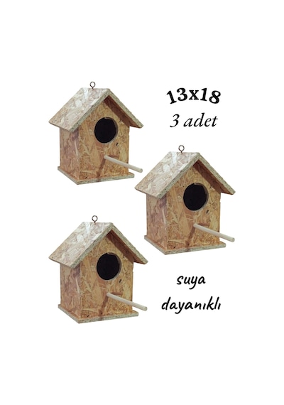 Ncy Ahşap Kuş Yuvası Kuş Evi Dış Mekan Suya Dayanıklı 3 Adet 13 x 13 x 18 CM