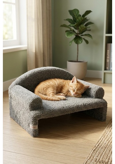 Reyo Pet Peluş Kedi Oturma Koltuğu Kedi Yatağı Gri