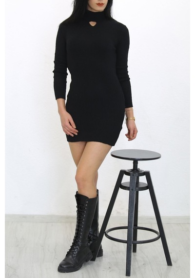 Bensu Store - Yarım Balıkçı Dekolteli Elbise Siyah - 7975.1319. 001