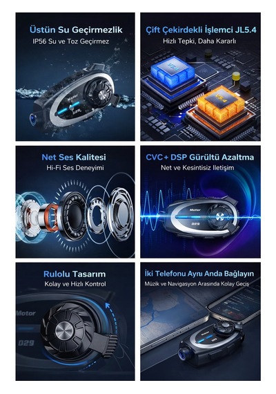 Motorsiklet Kask Için Interkom & Kamera 1080p Kayıt, 500 M Interkom, Ipx6 Su Geçirmez, Uzun Pil Ömrü