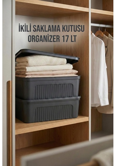 Füme 2'li 17 Lt Ünit Saklama Kutusu & Çok Amaçlı Ev Ve Gardırop Düzenleyici Organizer Füme