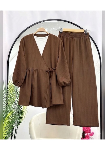 Lovie Moda Kadın Trend Viskon İkili Takım - Kahverengi