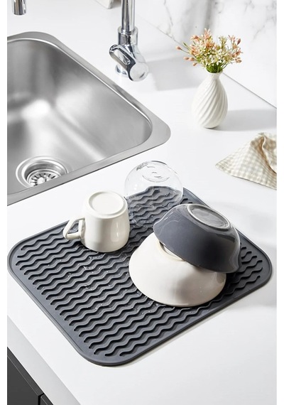 Bulaşıklık Mutfak Tezgahı Çok Amaçlı Mat Bulaşık Matı Kurutma Matı Antrasit 36 Cm X 28 Cm Belirtilme Diğer