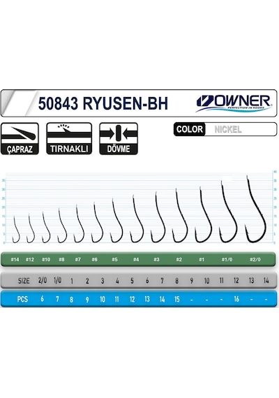 Owner 50843 Ryusen Bh Worm Tırnaklı İğne 1/0 7 Adet Beyaz