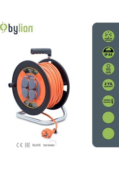 Bylion 3x2,5 30 Mt Kablolu Seyyar Plastik Makara Kapaklı
