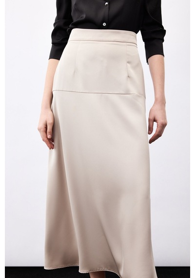 Sateen Yüksek Bel Saten Etek - Vizon-136787 Vizon