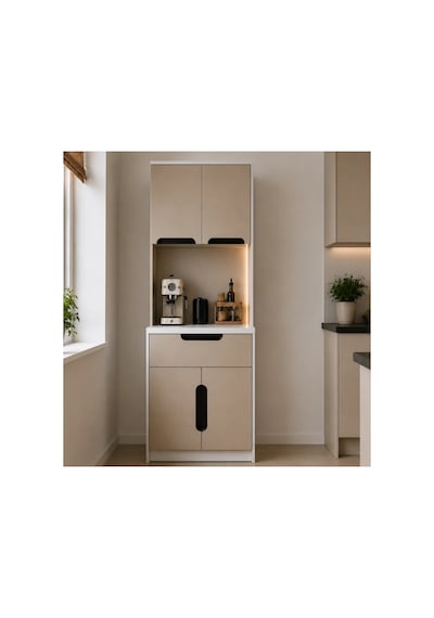 Ledli Kahve Köşesi Dolabı - %100 Mdf-80 Cm Kum Beji