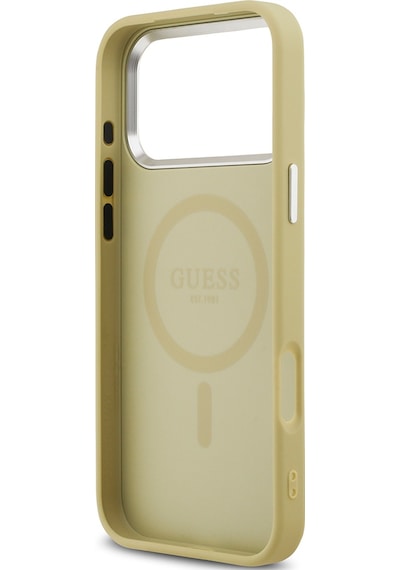 Apple Uyumlu iPhone 17 Pro Max Kılıf Guess Lisanslı M-safeli Metal Kamera Çerçeveli Üçgen Logolu Glitter Gold Gold