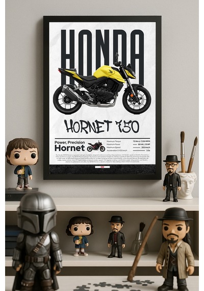 Honda Hornet 750 Siyah Ahşap Çerçeveli Poster, Dekoratif Motosiklet Duvar Tablosu