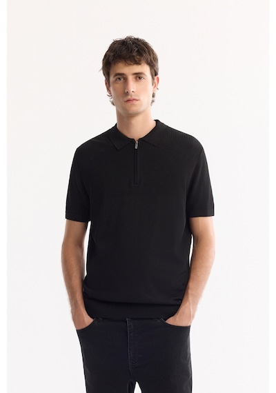 Avva Erkek Siyah Polo Yaka Fermuarlı Rayon Tüylenmeyen Triko Regular Fit T-shirt A52y5006