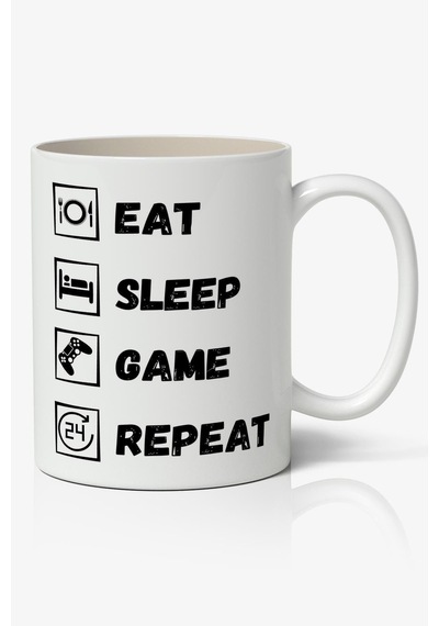 Game Döngü Eat Sleep Game Repeat Beyaz Kupa Bardak Beyaz