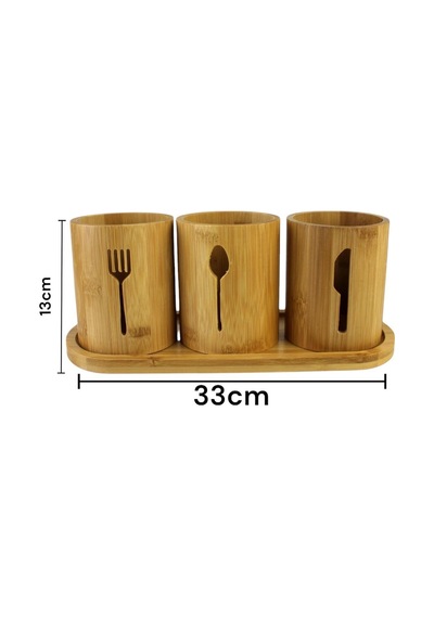 Bambu Stant Kaşıklık Kepçe 3 Bölmeli