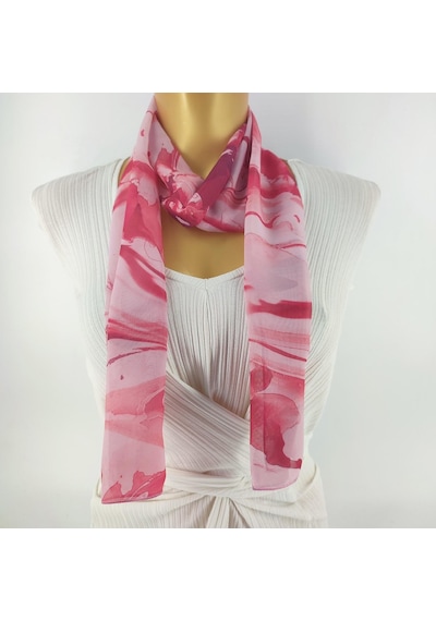 Tedz Collection Paredora Bulut Desenli Pembe Kırmızı Uzun Fular Çok Renkli