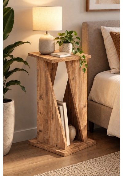 Sulorahome Modern Ahşap Görünümlü Dekoratif Yan Sehpa