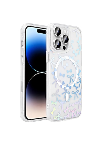 Techaks Apple Uyumlu iPhone 14 Pro Max Kılıf M-safe Şarj Özellikli Şeffaf Zore Folk Sert Kapak - Fiyonk Beyaz