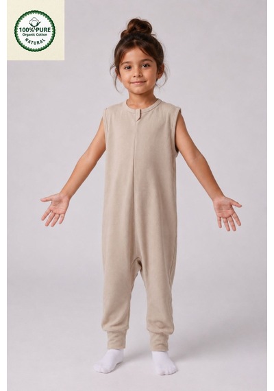 Cantoy İnterlok Geniş Askılı Bebek Çocuk Uyku Tulumu1.0 Tog %100 Pamuk Natural Krem