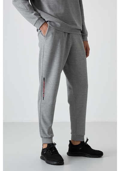 Tommy Life Gri Melanj Pamuklu Kalın Yumuşak Dokulu Comfort Fit Baskılı Erkek Eşofman Takım - 85239 GRİ MELANJ