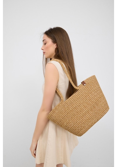 Shule Bags Dorena Handmade Hasır Omuz Çantası Vizon Vizon