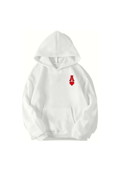 Brz Collection Unisex Oversize Pretty Lucky Kalp Ve As Hoodie Beyaz