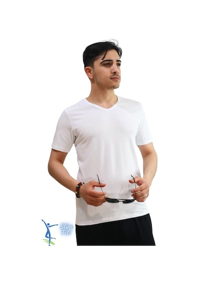 Sermoda Erkek Slim Fit V Yaka Tişört - Dar Kesim Basic Günlük T-shirt Beyaz
