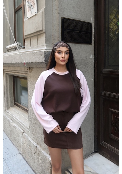 Kechi Woman Oysho Kumaş Çift Renkli Bluz Kahverengi
