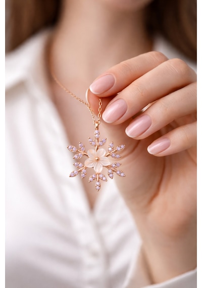 Çekirdekjewelry 925 Ayar Gümüş Manolya Çiçekli Kartanesi Kolye Rose