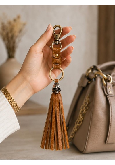 Karabinalı Anahtarlık Deri Araba Anahtarlığı Çanta Süsü Hakiki Deri Çanta Aksesuarı Unisex 26 Cm