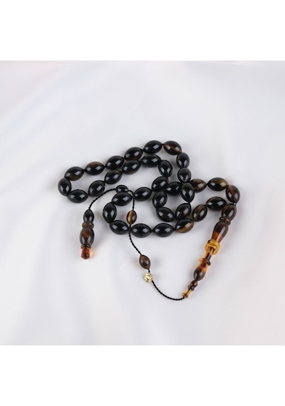 Kaplumbağa Kabuğu Bağa Beyzi Kesim 8x12mm Tesbih - Siyah Siyah