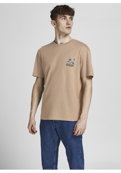 Jack & Jones Erkek Relaxed Tee Bisiklet Yaka Baskılı Kahve T-shirt - 12205878 001