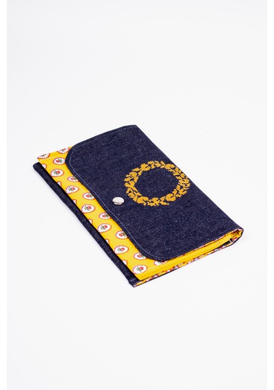 Fabric Craft Bag Kadın Kumaş Cüzdan Nakışlı Lacivert - Sarı