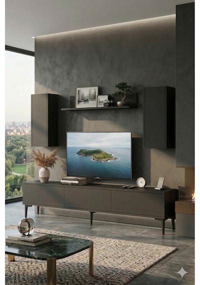 Tvr1899a - Aplos Tvr180 Tv Ünitesi Takım , Tv Sehpası Antrasit 180cm