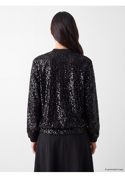 Lcw Everyday Siyah Bomber Yaka Payetli Kadın Hırka