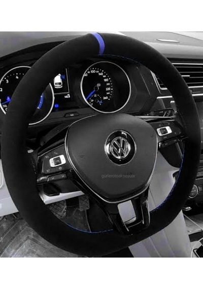 Vw Golf 5 Dikmeli Direksiyon Kılıfı Alkantara Mavi Yüzüklü