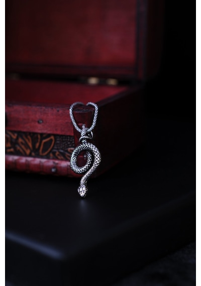 Encili Silver 925 Ayar Gümüş Özel Tasarım Yılan Model Erkek Kolye Gümüş