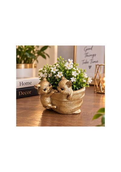 Dekoratif Sevimli Kedi Figürlü Çok Amaçlı Organizer Takı, Toka Ve Anahtarlık Kabı 15x13 Cm Altın