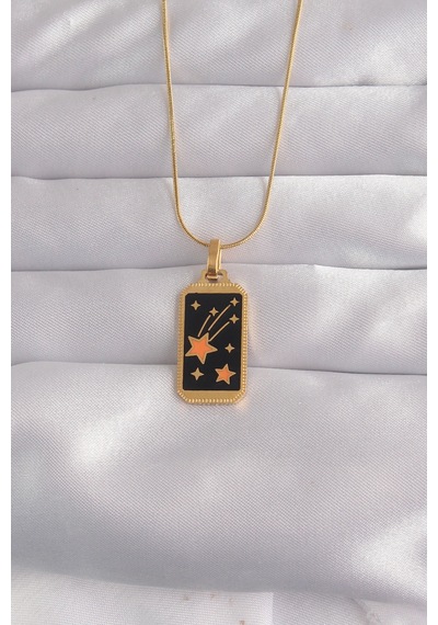 Ezoconcept 316l Çelik Gold Renk Siyah Mineli Yıldız Figür Tarot Kolye Çok Renkli