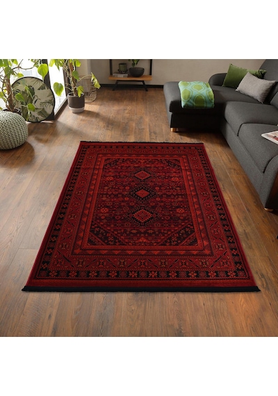 Afgan Türkmen Otantik Desenli Dokuma Kırmızı Oturma Odası Salon Mutfak Halısı Yolluk X380a Kırmızı