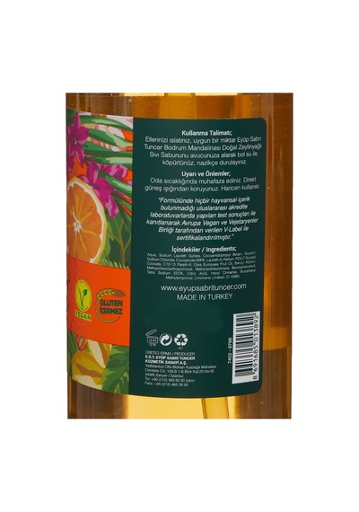 Eyüp Sabri Tuncer Doğal Zeytinyağlı Sıvı Sabun Bodrum Mandalinasi Pet Şişe 500 Ml