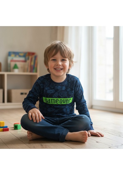 Bonbon Erkek Çocuk Pamuklu Baskılı Lacivert Renk Uzun Kollu Tshirt Cb1042
