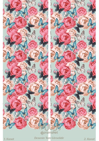 Classic Pattern 3 Desenli Süet Oturma Odası Salon Fon Perde Baskılı Ekstrafor Büzgü 2 Kanat Prd-1039 Çok Renkli