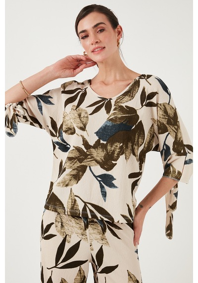 Lela Desenli Regular Fit Truvakar Kol V Yaka Alt-Üst Bayan Takım 5865357 Yeşil