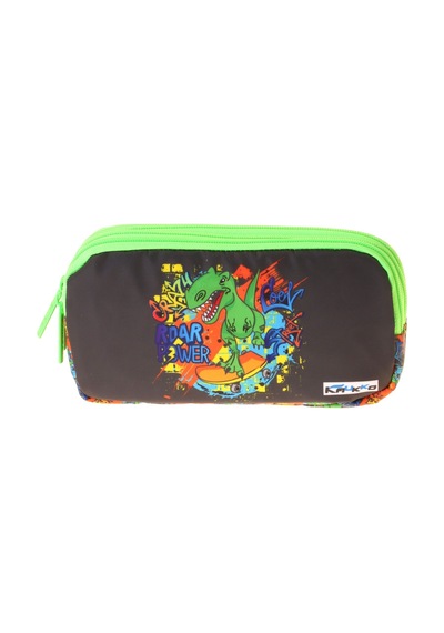 Kaukko Kids Street Dinazor Baskılı Siyah - Yeşil Erkek Çocuk Okul Kalemliği Kalem Çantası - L5416 Çok Renkli