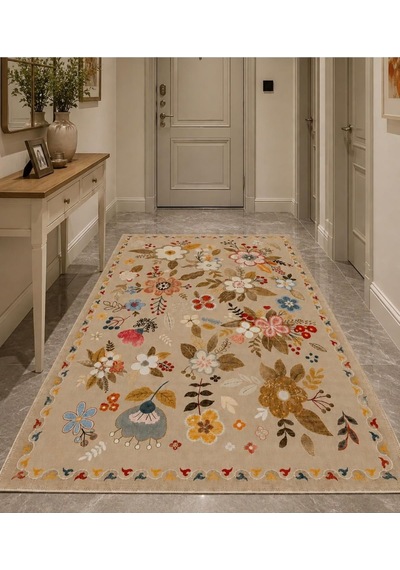 Dijital Baskı Pamuk Dokuma Kaymaz Taban Salon Halısı Antre, Koridor Ve Oda İçin, Çok Renkli Çiçek Desenli, 120 X 180
