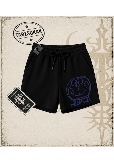 Tarzsokak Gotik & Grunge Streetwear Doraemon Unisex Şort Siyah