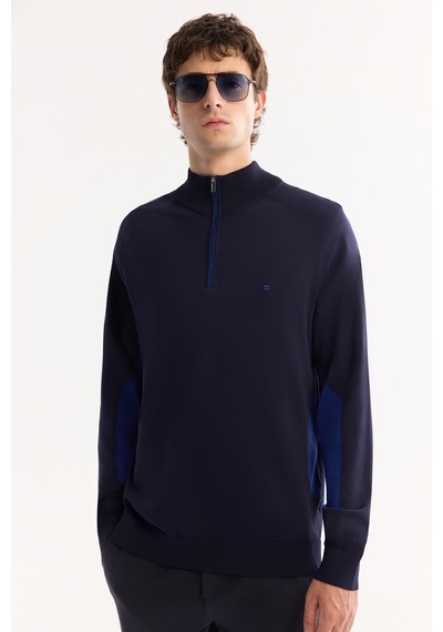 Avva Erkek Lacivert Dik Yaka Fermuarlı Rayon Tüylenmeyen Triko Regular Fit Kazak A52y5020