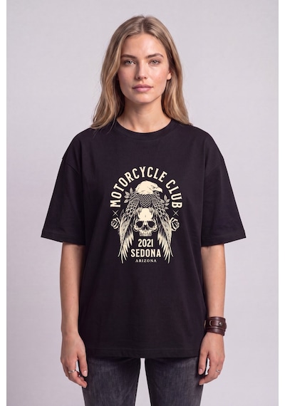 Black Nova Oversize Baskılı Unisex %100 Pamuk T-shirt Sedona Siyah