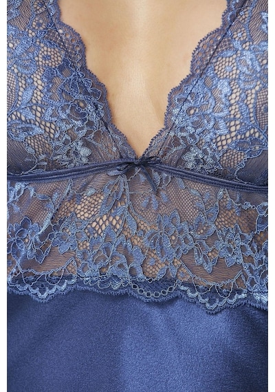 Pierre Cardin Saten Dantelli Gecelik 905 Lacivert (550651920)