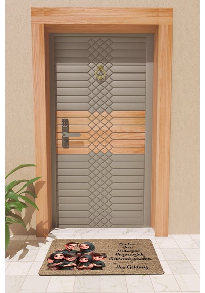 Rugmood Modern Dijtal Baskı Kalabalık Aile Kapı Önü Paspası Çok Renkli
