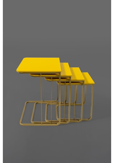 Tekerleksiz - Vegas Zigon Sehpa 4 Lü - Gold - Sarı