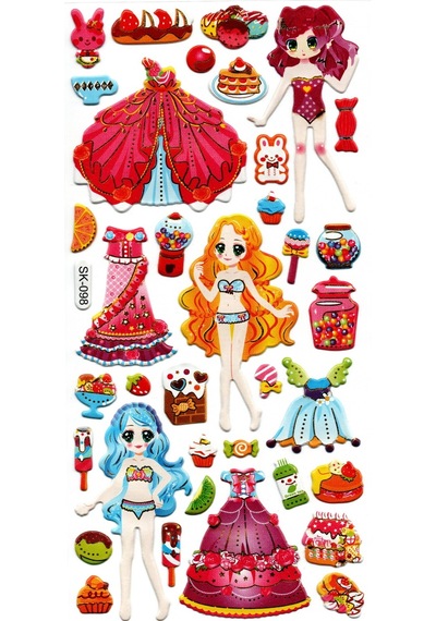 Sticker Kabartmalı Stiker Defter, Planlayıcı Etiket Sk098 9x18 Cm- Prenses Kız Giydirme
